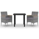 vidaXL 3 Piece Garden Dining Set with Cushions Poly Rattan and Glass