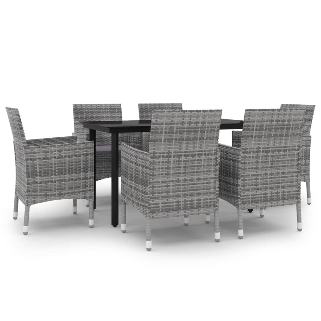 vidaXL 7 Piece Garden Dining Set with Cushions Poly Rattan and Glass