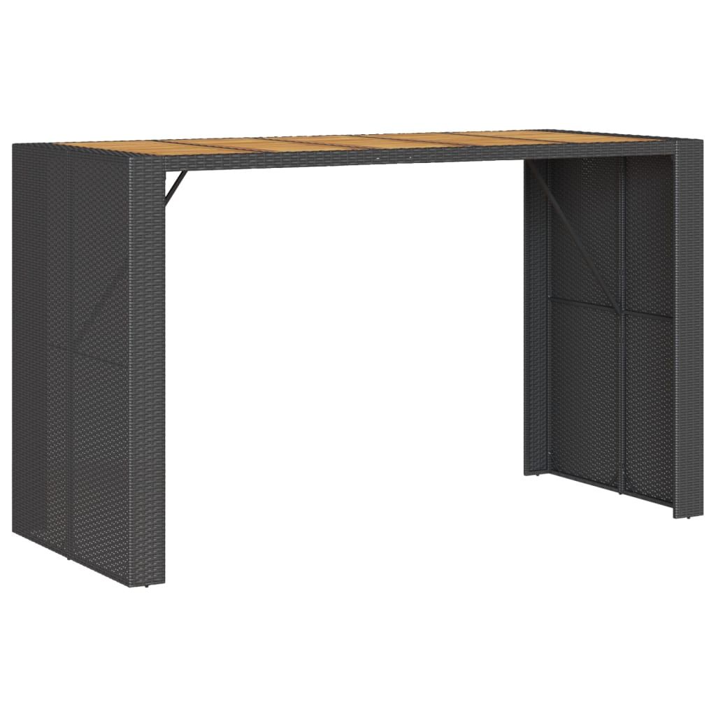 vidaXL Patio Bar Table with Acacia Wood Top Black 72.8"x31.5"x43.3" Poly Rattan