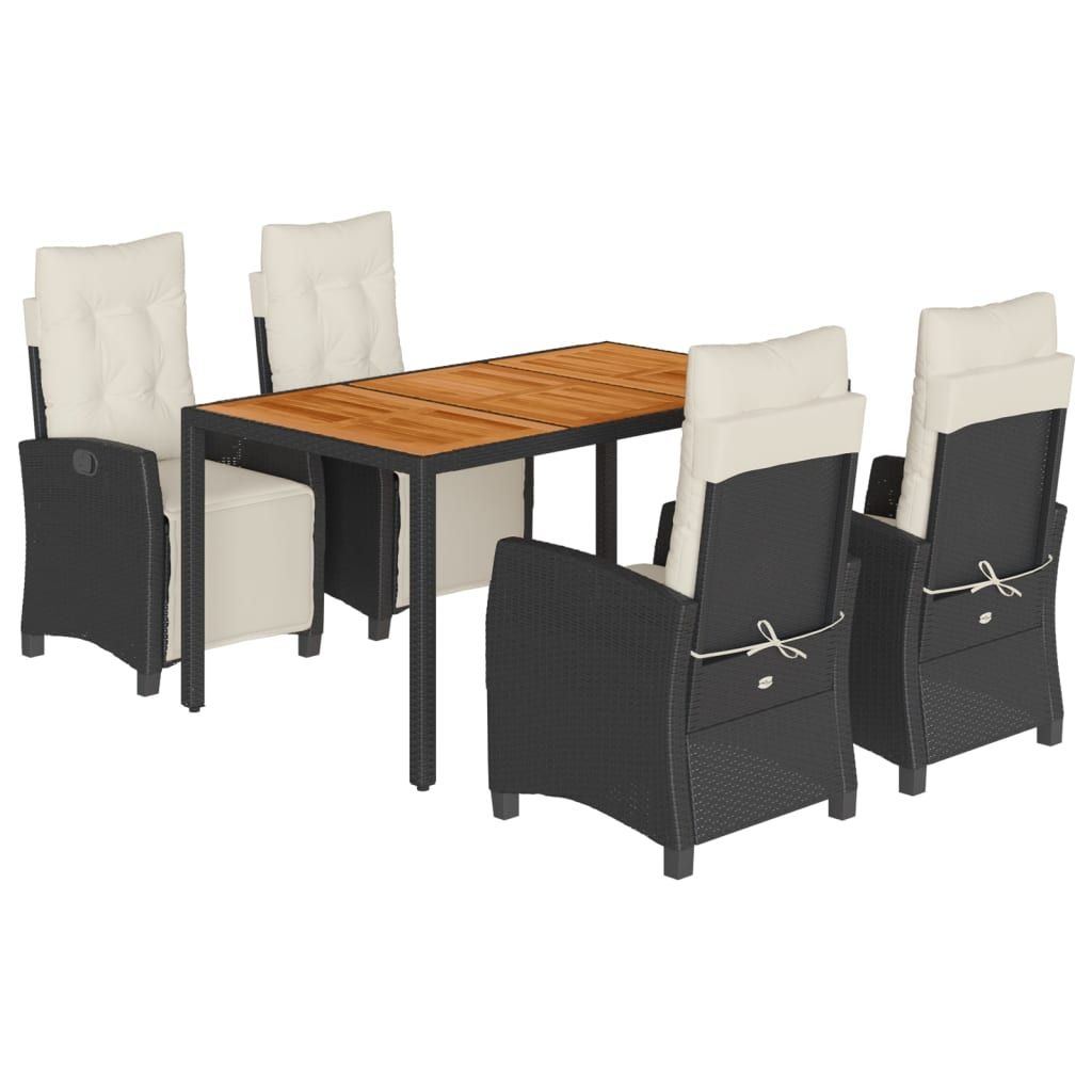 vidaXL 5 Piece Garden Dining Set with Cushions Black Poly Rattan