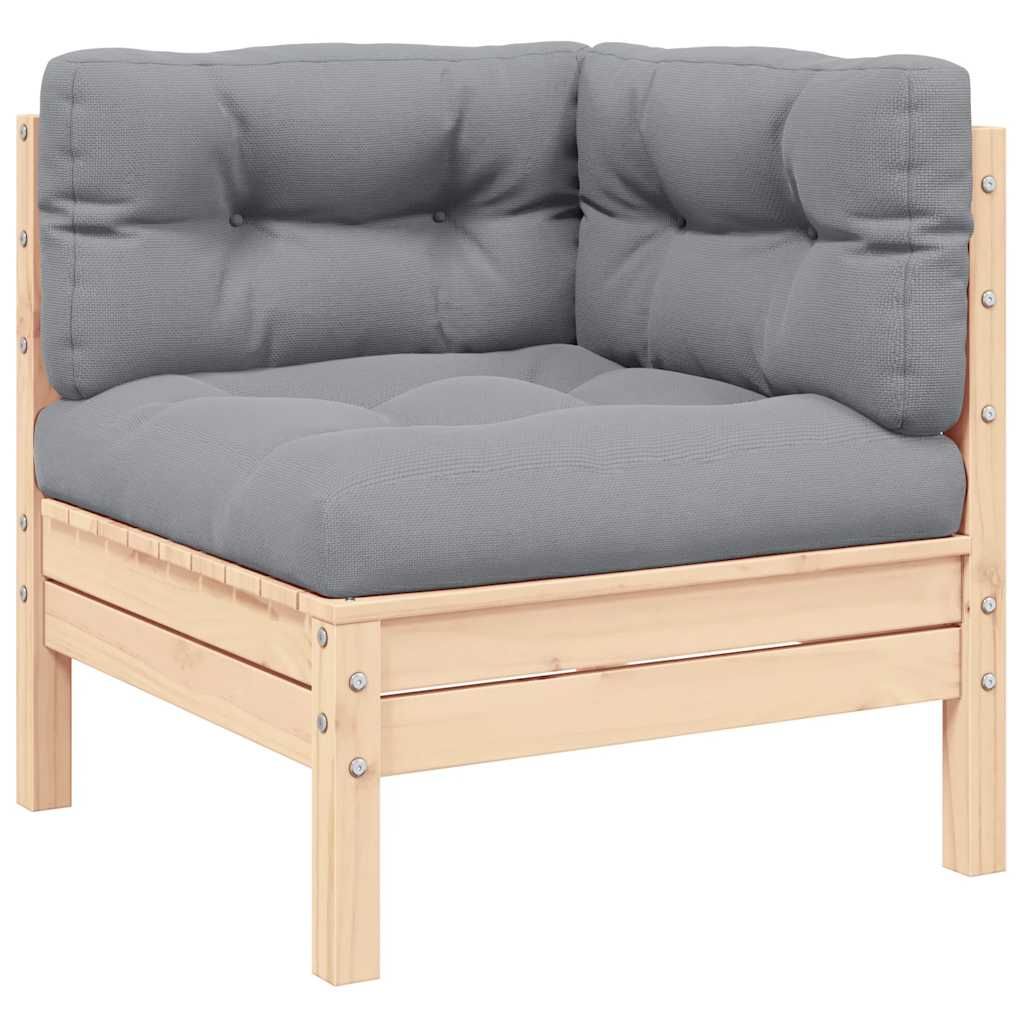 vidaXL Patio Corner Sofa with Gray Cushions Solid Pinewood