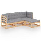 vidaXL 4 Piece Garden Lounge Set with Cushions Solid Wood Pine