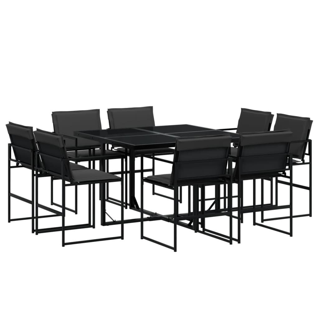 vidaXL 9 Piece Patio Dining Set with Cushions Black Textilene