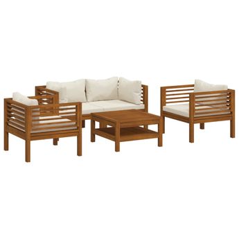 vidaXL 5 Piece Patio Lounge Set with Cream Cushion Solid Acacia Wood