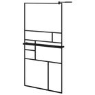 vidaXL Walk-in Shower Wall with Shelf Black 39.4"x76.8" ESG Glass&Aluminum
