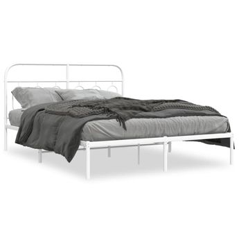 vidaXL Metal Bed Frame without Mattress with Headboard White 59.1"x78.7"