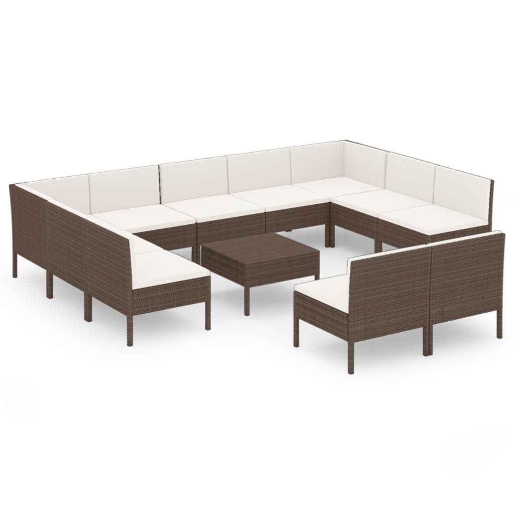 vidaXL 12 Piece Patio Lounge Set with Cushions Poly Rattan Brown