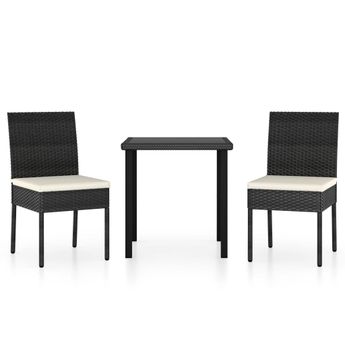 vidaXL 3 Piece Garden Dining Set Poly Rattan Black