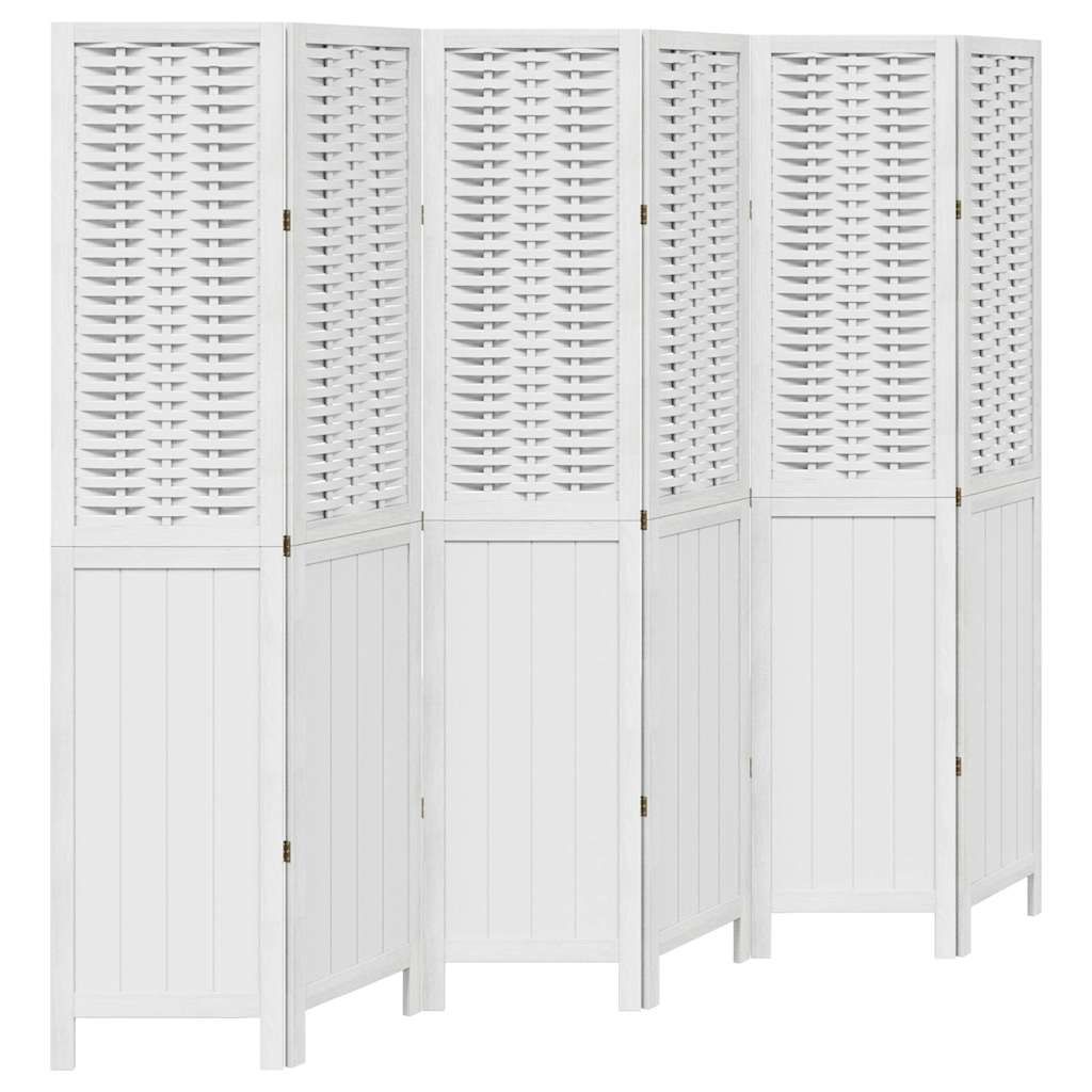 vidaXL Room Divider 6 Panels White Solid Wood Paulownia