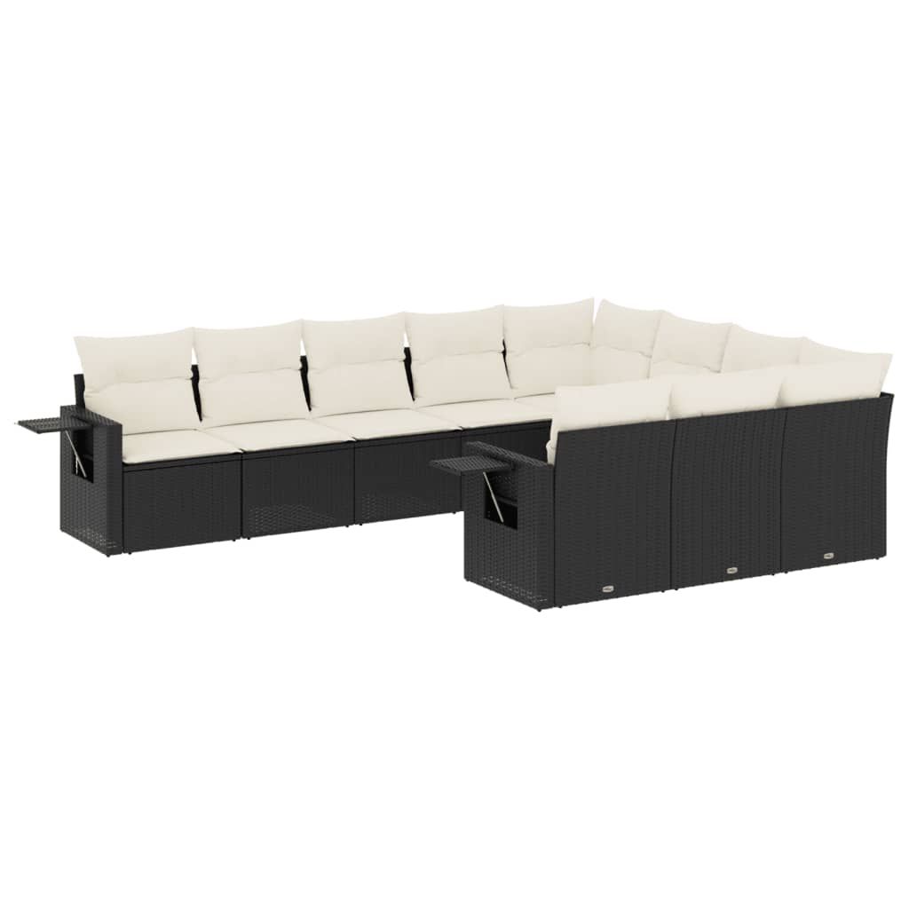 vidaXL 10 Piece Garden Sofa Set with Cushions Black Poly Rattan