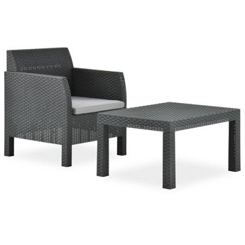 vidaXL 2 Piece Garden Lounge Set with Cushion PP Rattan Anthracite