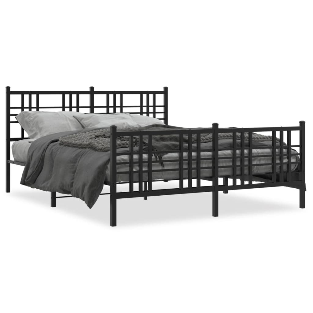 vidaXL Metal Bed Frame without Mattress with Footboard Black 59.1"x78.7"