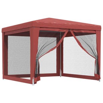 vidaXL Party Tent with 4 Mesh Sidewalls Red 9.8'x9.8' HDPE