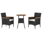 vidaXL 3 Piece Garden Bistro Set with Cushions Black Poly Rattan
