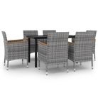 vidaXL 7 Piece Garden Dining Set with Cushions Poly Rattan and Glass