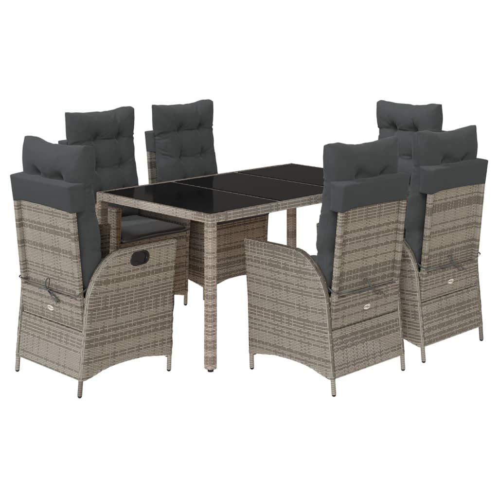 vidaXL 7 Piece Garden Dining Set with Cushions Grey Poly Rattan
