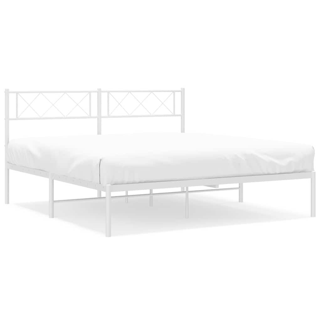 vidaXL Metal Bed Frame without Mattress with Headboard White 135x190cm