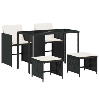vidaXL 5 Piece Patio Dining Set with Cushions Black Poly Rattan