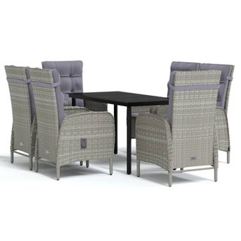 vidaXL 7 Piece Garden Dining Set with Cushions Grey and Black