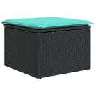 vidaXL Garden Stool with Cushion Black 55x55x37 cm Poly Rattan