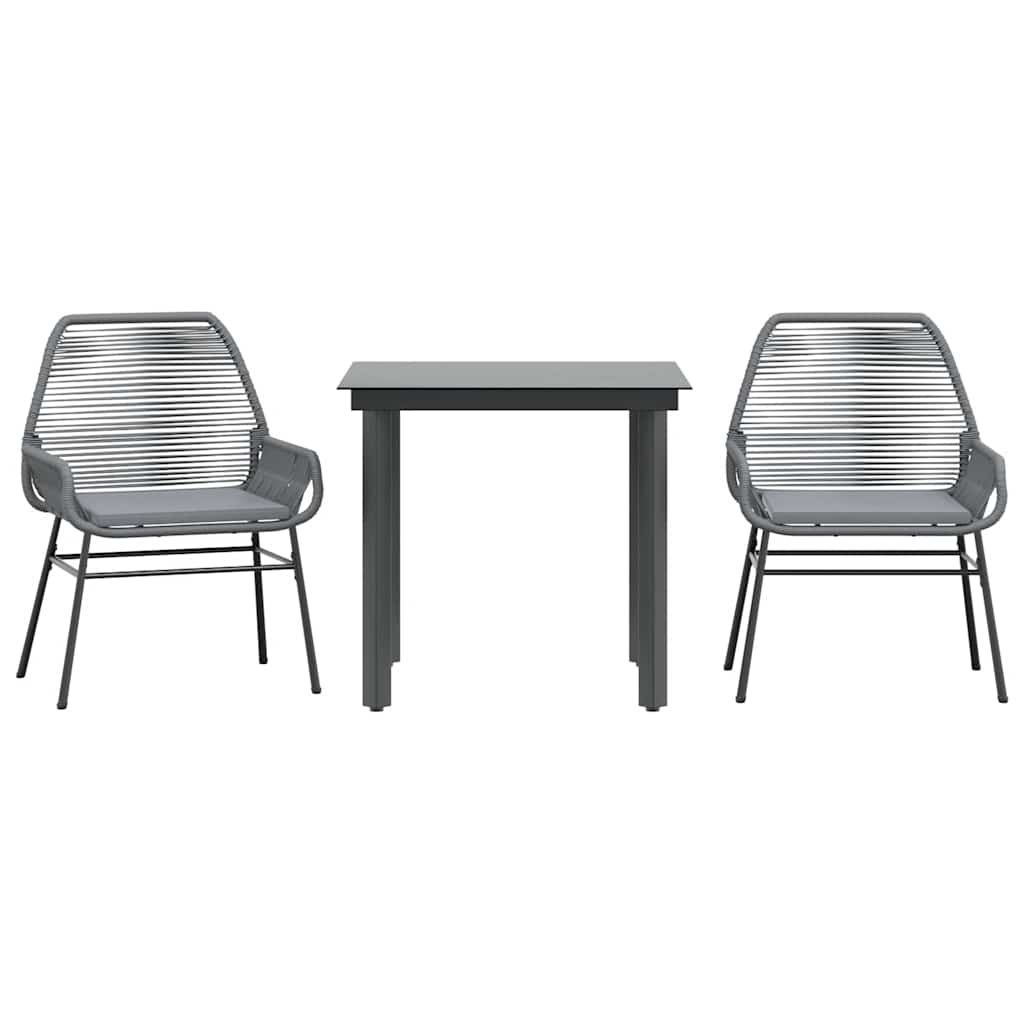 vidaXL 3 Piece Garden Dining Set with Cushions Grey Poly Rattan Glass
