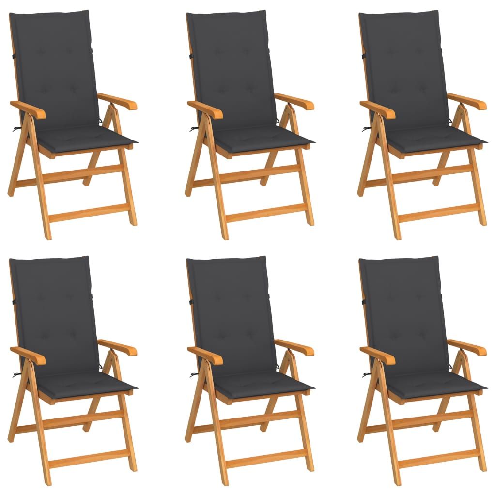 vidaXL Garden Chairs 6 pcs with Anthracite Cushions Solid Teak Wood