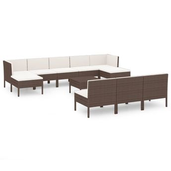 vidaXL 11 Piece Patio Lounge Set with Cushions Poly Rattan Brown
