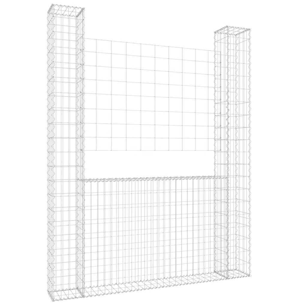 vidaXL U-shape Gabion Basket with 2 Posts Iron 140x20x200 cm