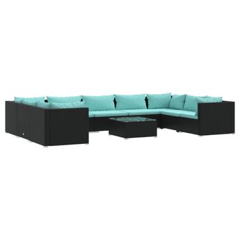 vidaXL 10 Piece Patio Lounge Set with Cushions Poly Rattan Black