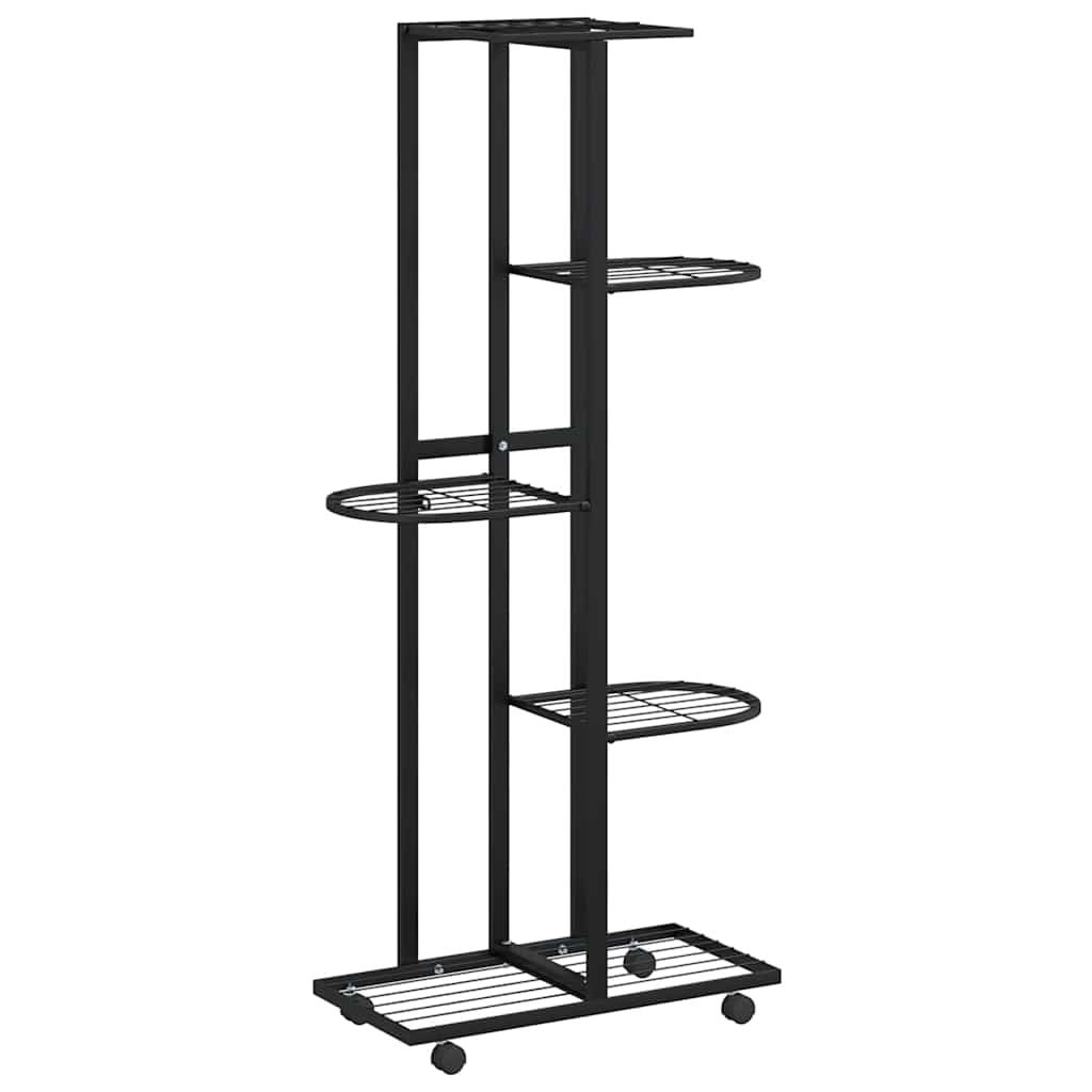 vidaXL 5-Floor Flower Stand with Wheels 17.3"x9.1"x39.4" Black Iron
