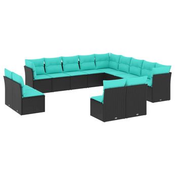 vidaXL 13 Piece Garden Sofa Set with Cushions Black Poly Rattan