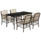 vidaXL 5 Piece Garden Dining Set with Cushions Brown Poly Rattan