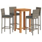 vidaXL 5 Piece Patio Bar Set Gray Solid Wood Acacia and Poly Rattan