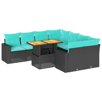 vidaXL 9 Piece Garden Sofa Set with Cushions Black Poly Rattan