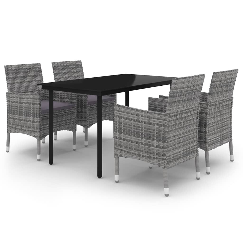 vidaXL 5 Piece Garden Dining Set with Cushions Poly Rattan and Glass
