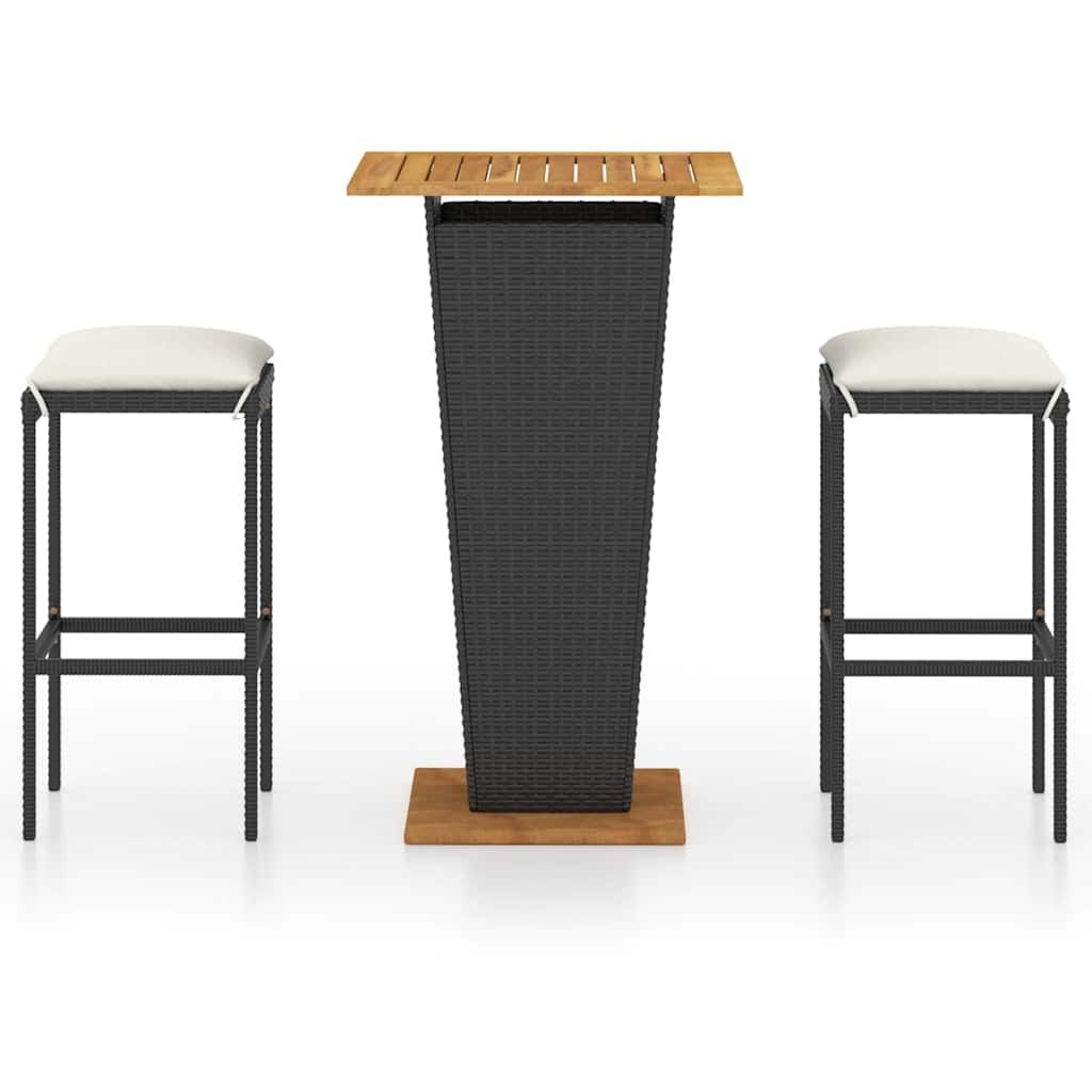 vidaXL 3 Piece Patio Bar Set with Cushions Poly Rattan Black