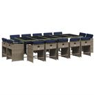 vidaXL 15 Piece Garden Dining Set with Cushions Grey Poly Rattan
