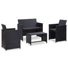 vidaXL 4 Piece Patio Lounge Set with Cushions Poly Rattan Black
