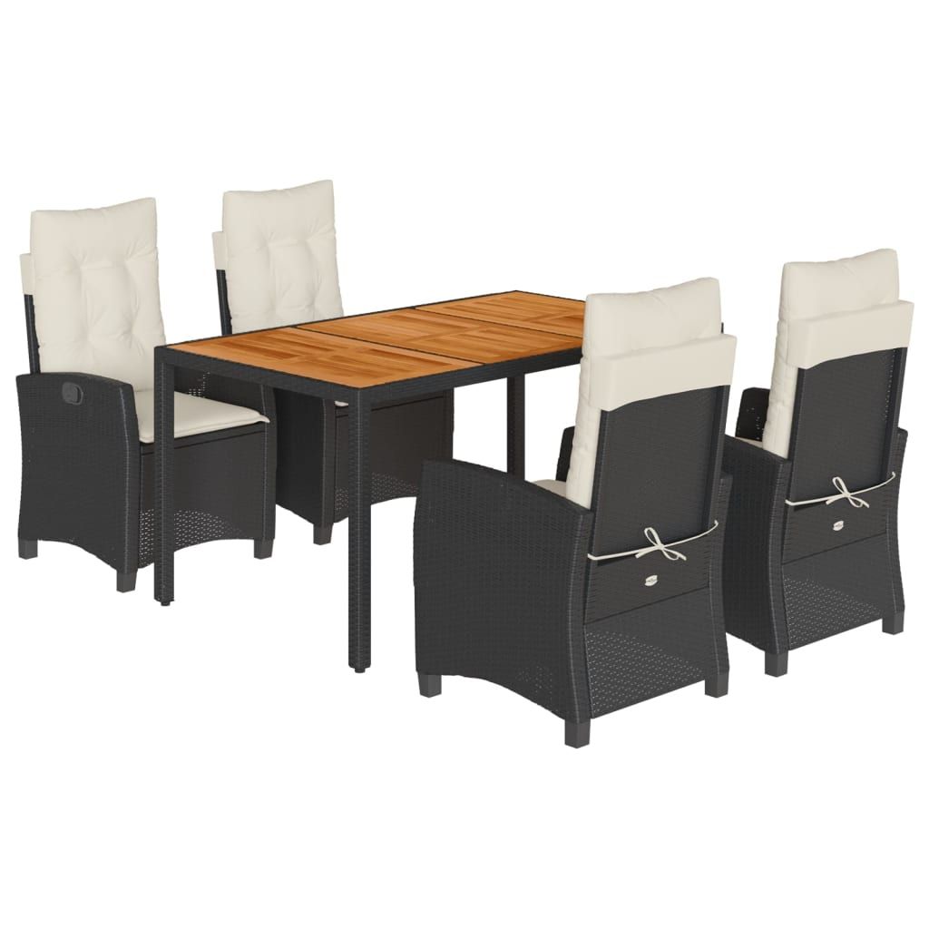 vidaXL 5 Piece Garden Dining Set with Cushions Black Poly Rattan