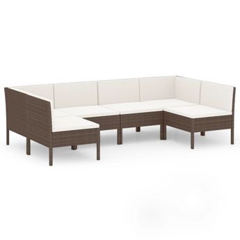 vidaXL 6 Piece Patio Lounge Set with Cushions Poly Rattan Brown