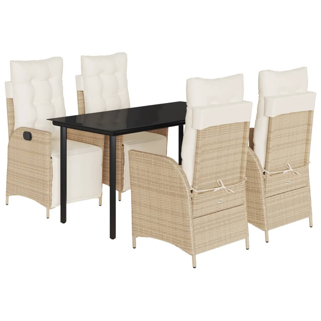 vidaXL 5 Piece Garden Dining Set with Cushions Beige Poly Rattan