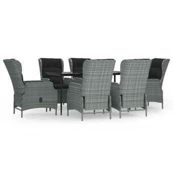 vidaXL 7 Piece Patio Dining Set Light Gray Poly Rattan
