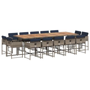 vidaXL 15 Piece Patio Dining Set with Cushions Gray Poly Rattan