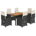 vidaXL 7 Piece Garden Dining Set with Cushions Black Poly Rattan