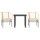 vidaXL 3 Piece Garden Dining Set Brown Poly Rattan Glass