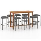 vidaXL 9 Piece Patio Bar Set with Cushions Gray