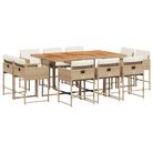 vidaXL 11 Piece Patio Dining Set with Cushions Beige Poly Rattan