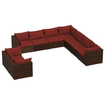 vidaXL 9 Piece Patio Lounge Set with Cushions Brown Poly Rattan