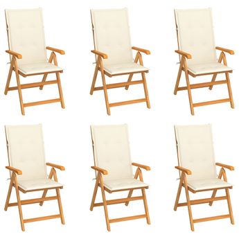 vidaXL Garden Chairs 6 pcs with Cream Cushions Solid Teak Wood
