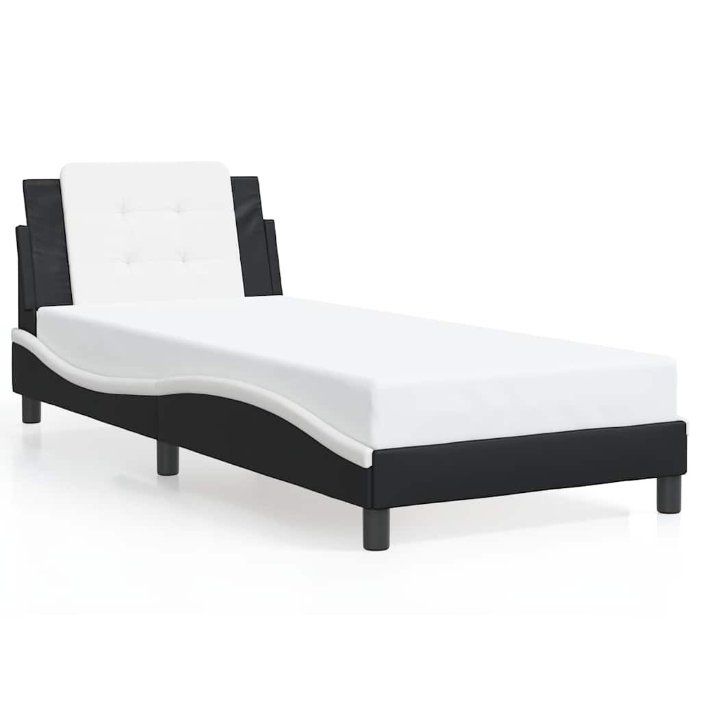 vidaXL Bed Frame without Mattress "Zadar" Black and White 39.4"x74.8" Faux Leather